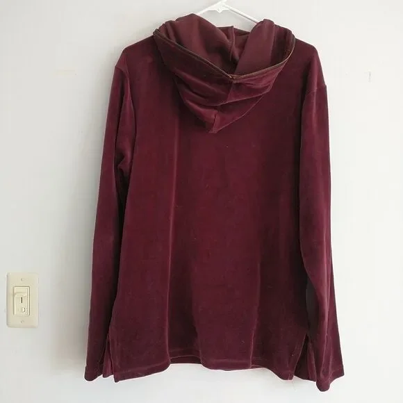 Kith Sweatshirt Hoodie Unisex S/M*Burgundy Velour Pocket 1/4 Zip Slit Streetwear